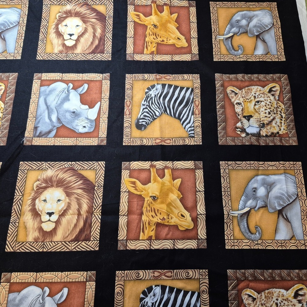 Large Safari Animals Giraffe Lion Zebra Elephant Cotton Fabric  1 1/4 Yards